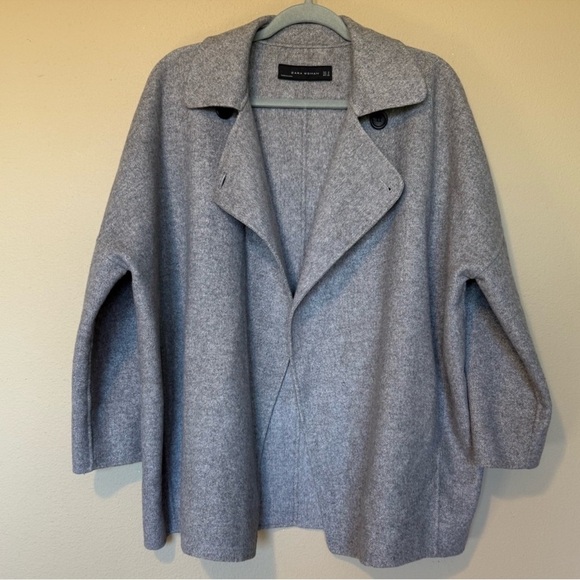 Zara Women’s Handmade Oversized Grey Wool Blend Short Coat Size Medium - Picture 2 of 9